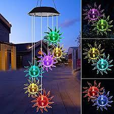 Photo 1 of 7 PACK  SUN Solar Lights Chime Outdoor,Sun Flower Wind Chime led/Solar Hummingbird Wind Chime Outdoor Yard Decorations Solar Light Mobile,