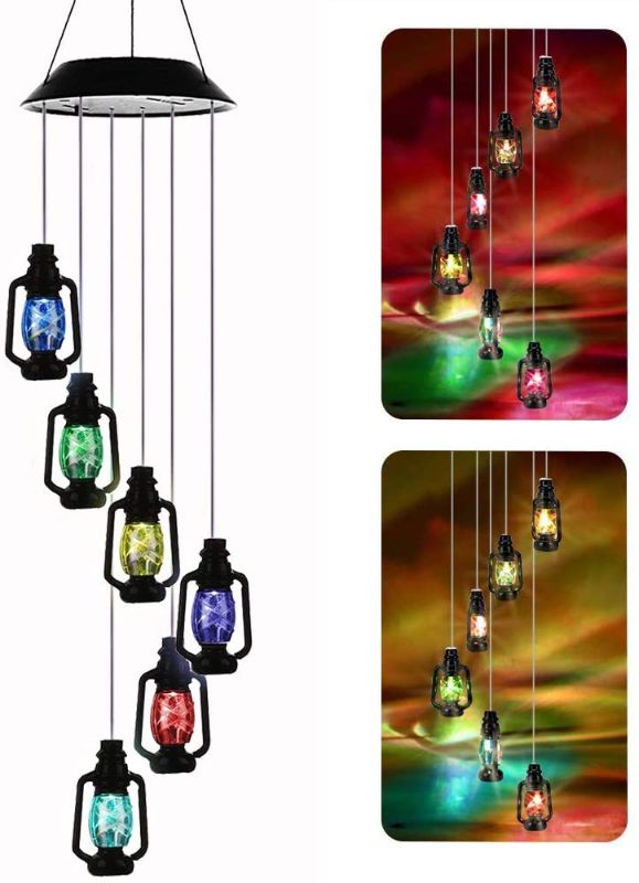 Photo 1 of 15 inch in Length 8 PACK of mini Color-Changing Solar Powered Lanterns Wind Chime Wind Moblie LED Light, Gzero Spiral Spinner Windchime Portable Outdoor Chime for Patio, Deck, Yard,