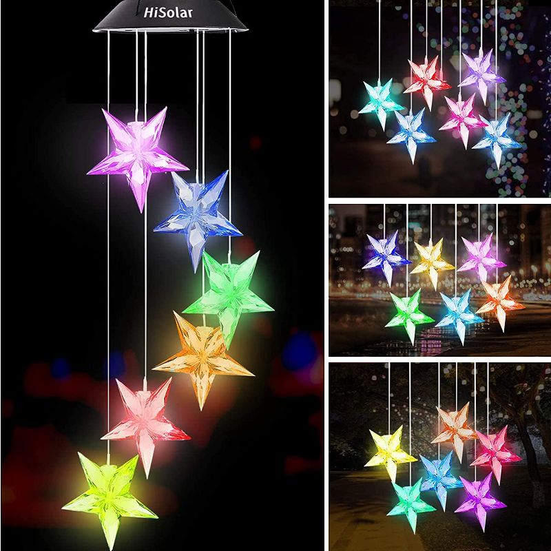 Photo 1 of 7 PACK STAR Crystal Star Solar Wind Chime Color Changing Solar Mobile Light Waterproof LED Wind Chime Solar Powered Wind Mobile Colorful