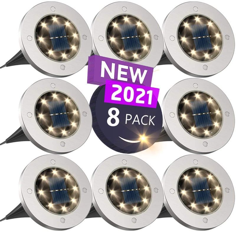 Photo 1 of 3 pack Solar Lights Outdoor, Disk Lights Solar Powered - 8 Led, Outdoor in-ground Solar Lights for Landscape, Walkway, Lawn, Steps Decks, Pathway Yard Stairs Fences, LED lamp, Waterproof
