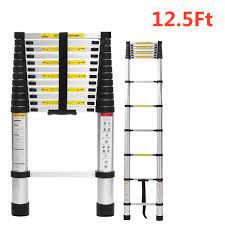 Photo 1 of 10.5ft Portable Extension Aluminum Collapsible Telescopic Ladder Black & Silver