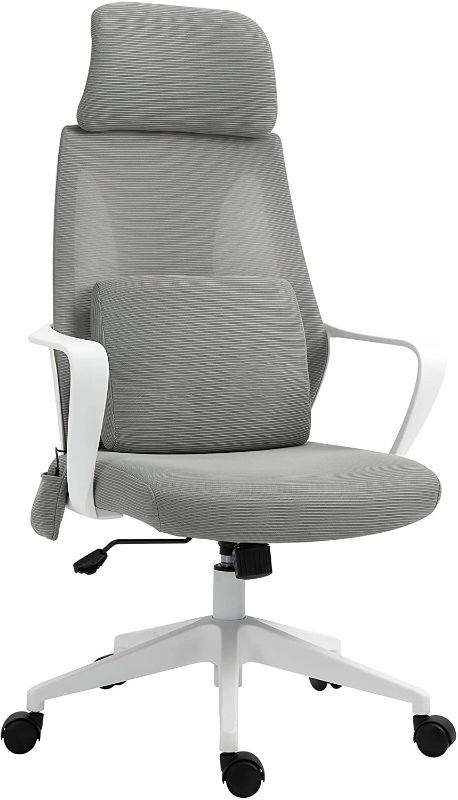 Photo 1 of Vinsetto Ergonomic Home Office Mesh Desk Chairs, Computer Task Chair with Massage Lumbar Cushion, Adjustable Seat & Headrest, Rocking Function, Grey
