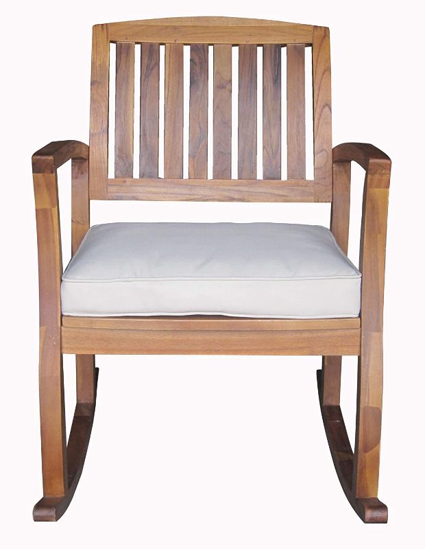 Photo 1 of Christopher Knight Home Selma Acacia Rocking Chair with Cushion, Teak Finish
