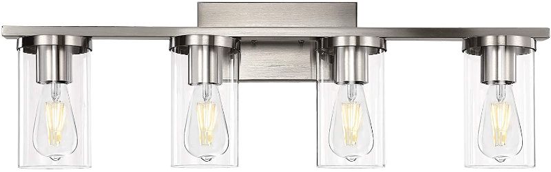 Photo 1 of Brushed Nickel 4-Light Vanity Lights, Modern Bathroom Lighting Fixtures Over Mirror with Clear Glass Shade for Bathroom Lighting (Brushed Nickel, 4-Light)
