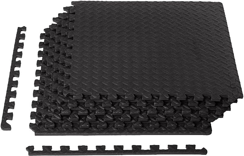 Photo 1 of  AmazonBasics EVA Foam Interlocking Exercise Gym Floor Mat Tiles - Pack of 6, 24 x 24 x .5 Inches, Black