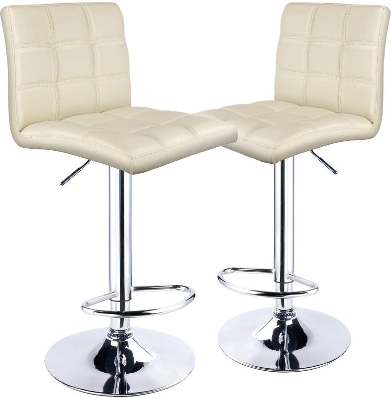 Photo 1 of .Leader Modern Square Back Bar Stools, Adjustable Swivel Bar Stool Set of 2, Bar Chair with Back (Cream)
