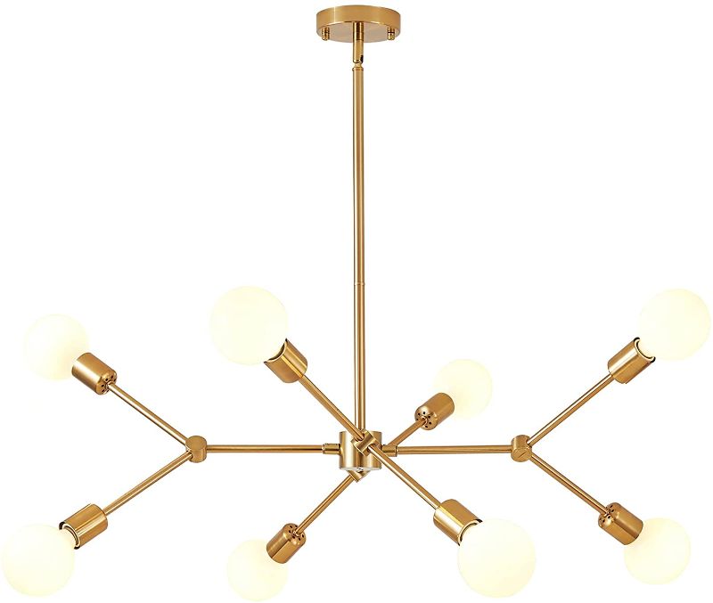 Photo 1 of Gold Sputnik Pendant Lamp,HAHZT Chandelier Modern Adjustable Height Pendant Light Ceiling Light Mid Century Fixture for Decor Lighting Living Room Bedroom Kitchen Foyer Hallway-No Bulbs
