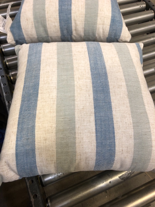 Photo 1 of 17INCH SQUARE BLUE AND GRAY STRIPED PILLOWS. 2PCS