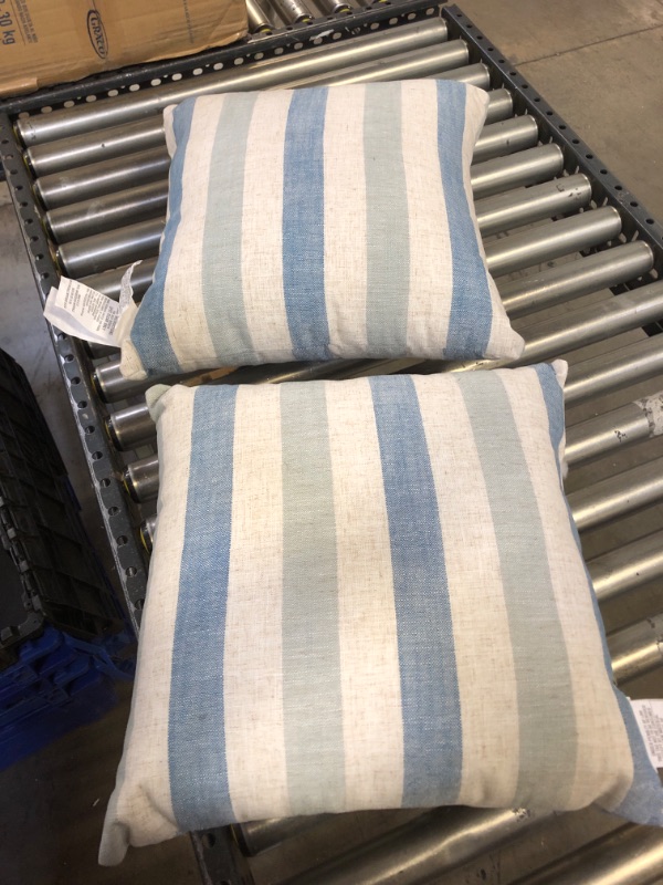 Photo 1 of 17INCH SQUARE BLUE AND GRAY STRIPED PILLOWS. 2PCS