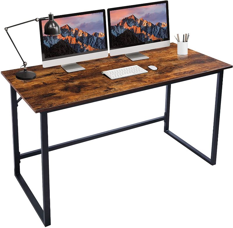 Photo 1 of furduzz Computer Desk 47 inch Writing Desk for Home Office Study Table Workstation Simple Design PC Table Rustic Brown Black Metal Frame
