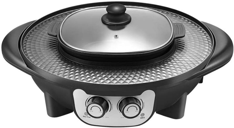 Photo 1 of 2 in 1 Portable Electric Smokeless Grill and Hot Pot 2200W for Indoor Outdoor Party
