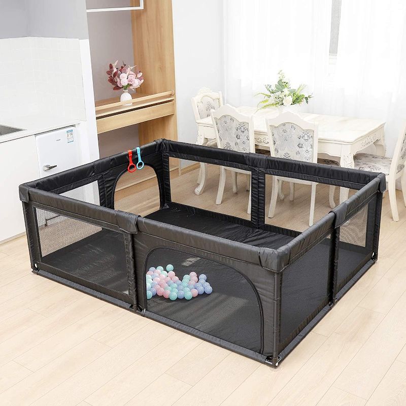 Photo 1 of Baby Playpen,Kids Large Playard,Indoor & Outdoor Kids Activity Center,Playpen for Babies,Infant Safety Gates,Sturdy Play Yard for Toddler,Children's Fences Packable & Portable 81x61" BLACK
