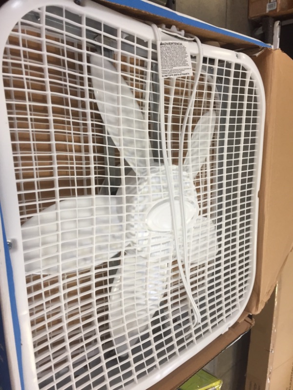 Photo 1 of 20 in. 3 Speed White Box Fan with Save-Smart Technology for Energy Efficiency