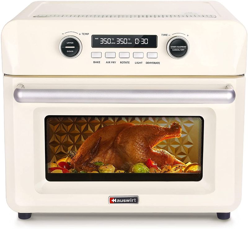 Photo 1 of Convection Toaster Oven Air Fryer Combo, HAUSWIRT 26Qt Large Countertop Oven Dehydrator, Separate Digital Heat Control, Air Fry, Bake, Dehydrate, Ferment, Roast, Rotisserie- Retro Cream White
