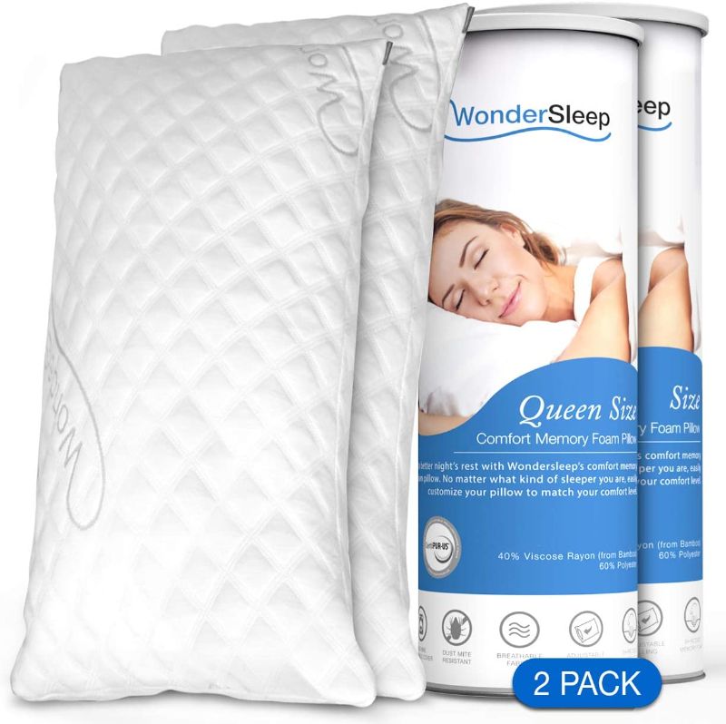 Photo 1 of WonderSleep Premium Adjustable Loft [Queen Size 2-Pack] - Shredded Hypoallergenic Memory Foam for Home & Hotel Collection + Washable Removable Cooling Bamboo Derived Rayon Cover - 2 Pack Queen
