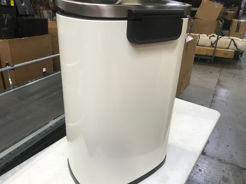 Photo 1 of dented--iTouchless SoftStep 13.2 Gallon Ivory Steel Step Trash Can