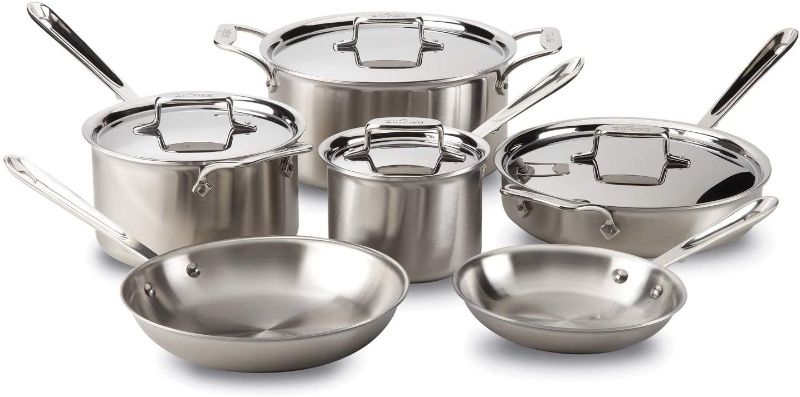 Photo 1 of All-Clad Brushed D5 Stainless Cookware Set, Pots and Pans, 5-Ply Stainless Steel, Professional Grade, 10-Piece - 8400001085
