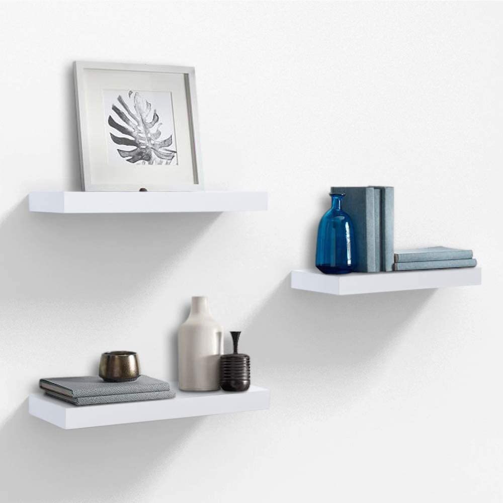 Photo 1 of AHDECOR White Floating Wall Mounted Shelves, Set of 3 Display Ledge Shelves Wide Panel for Bedroom Office Kitchen Living Room, 5.9" Deep
