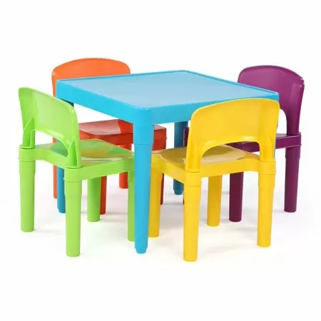 Photo 1 of  Humble Crew Playtime Kids Plastic Table and 4 Chairs Set, Aqua