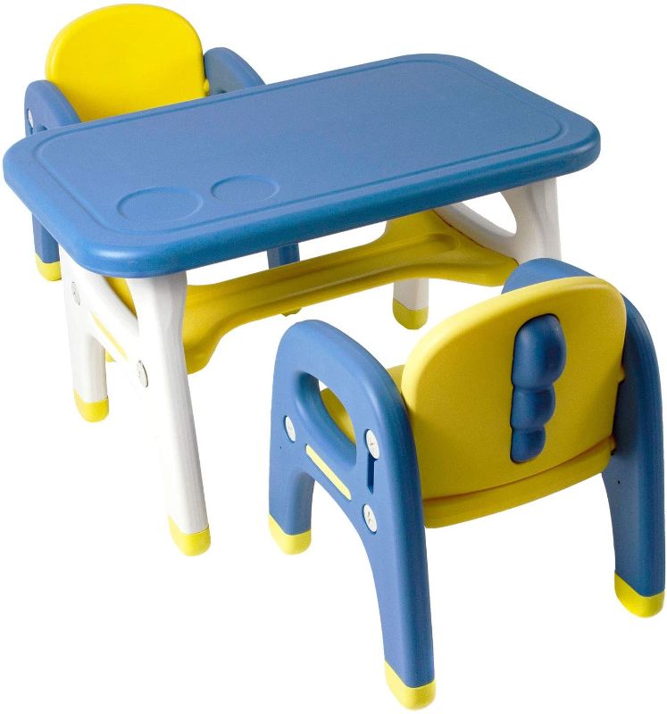 Photo 1 of TinyGeeks Kids Table and Chairs Set + Safe for Children + Activity table for Kids + Ideal for Drawing, Painting, Arts and Crafts + Durable Toddler Table and Chair Set + Mesa para niños - Blue & Yellow
