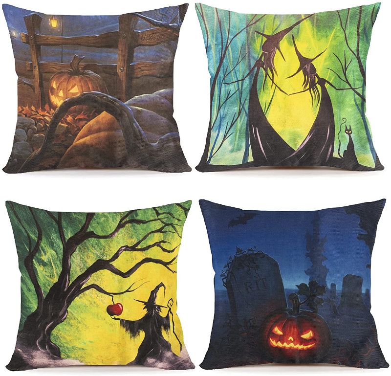Photo 1 of 2PACK - FUNPENY Halloween Decoration, Set of 4 Halloween Pillow Covers 18 x 18 Inch Halloween Cushion Covers for Halloween (Inserts are Not Include) (Green)
