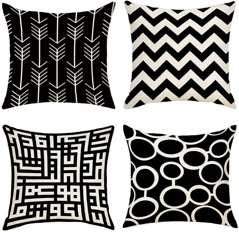 Photo 1 of 2PACK - ASOCO Set of 4 Outdoor Pillows Covers Square Black Throw Pillow Covers Cojines Decorativos para Sala 18x18inch Decorative Throw Pillows Cushion Covers Pillowcase for Sofa Couch Living Room Farmhouse
