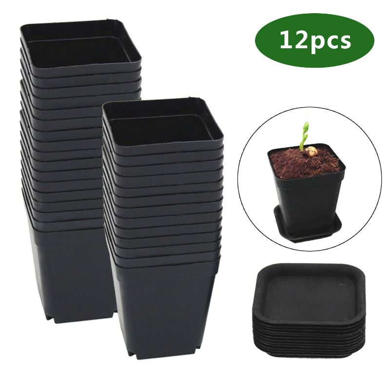 Photo 1 of 12pcs Mini Plastic Flower Pots for Plant Nursery 7x 7cm with Pot Tray Small Square Pots for Succulent,Vegetables, Seedlings & Cuttings Black (12PCS) 3 BAGS
