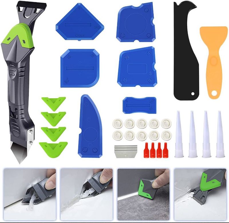 Photo 1 of 24 PCS Caulking Tool Kit, REFLYING Silicone Caulking Tools Including Caulk Remover Scraper with 3 Exchangeable Blade, 8 Sealant Finishing Tool for Door Window Kitchen Bathroom Sink Joint 3PK
