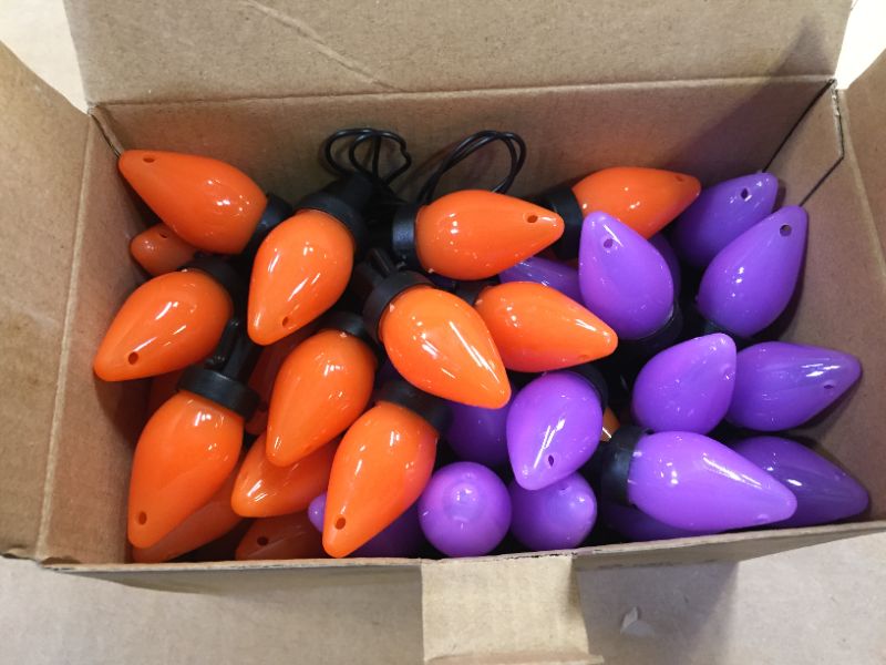 Photo 2 of C7 Bulbs Battery Halloween String Lights with Timer - Purple Orange 50 LED 24ft String Lights - Fairy Lighting for Outdoor, Indoor, Garden, Yard, Party, Home, Wreath, Garland
