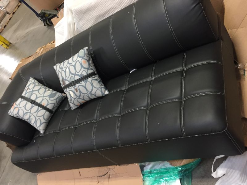 Photo 12 of 3pc Canterbury Sectional Sofa Set--BLACK LEATHER SECTIONAL WITH OTTOMAN AND FIVE THROW PILLOWS--BRAND UNKNOWN--EACH SOFA SECONTIONAL IS 80"LX30"W