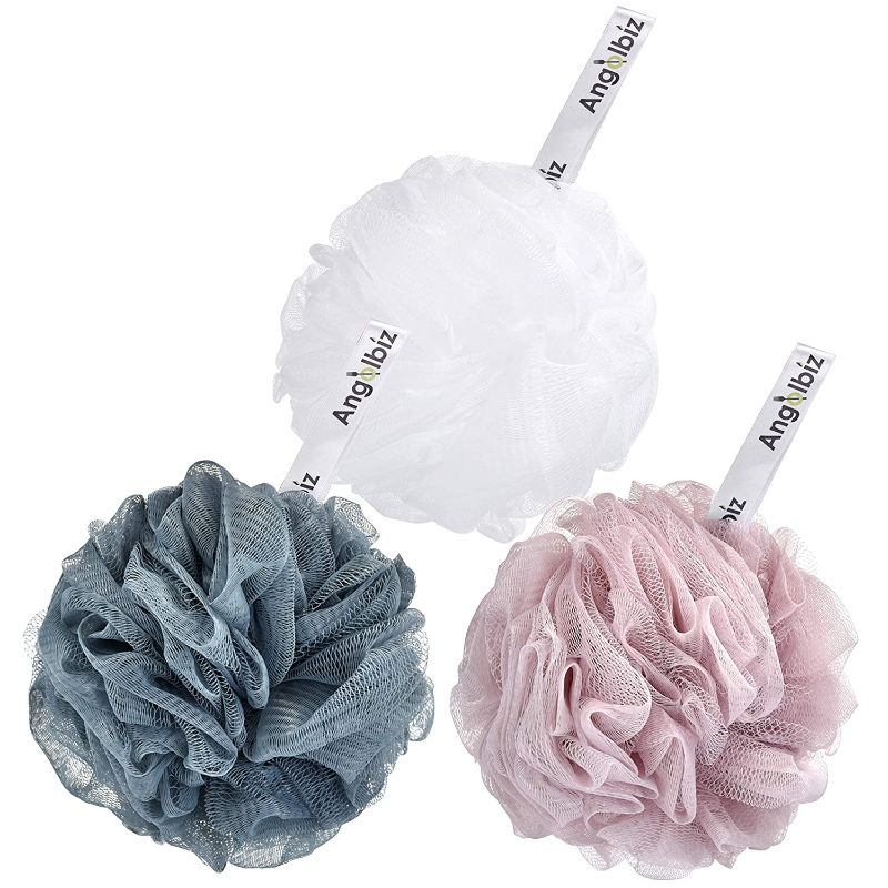 Photo 1 of Angolbiz Large Bath Shower Sponge: Natural Soft Skin Scrubber XL Mesh Women Stool Bathing Men Charcoal Net Soap Loofah Wash Set Puff Ball Multi Works Hard Body Exfoliating Loofah (04-60g Multicolor) 6PK
