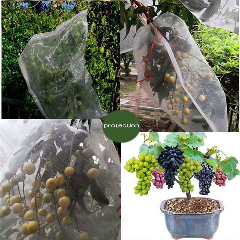 Photo 1 of 2 Pack Plant Insect Bird Barrier Netting Mesh with Drawstring - 3,9 x 2,6 Ft Plant Protective Cover Garden Flower Screen Barrier Bag for Protect Tomato Vegetables Fruits Flower from Bird Insect Eating