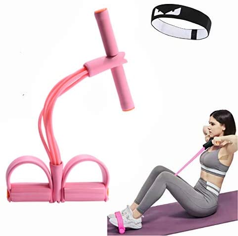 Photo 1 of 2 pack Exercise Workout Band Set, Pedal Resistance Bands with Handles, Elastic Pull Rope Fitness Equipment- Pink