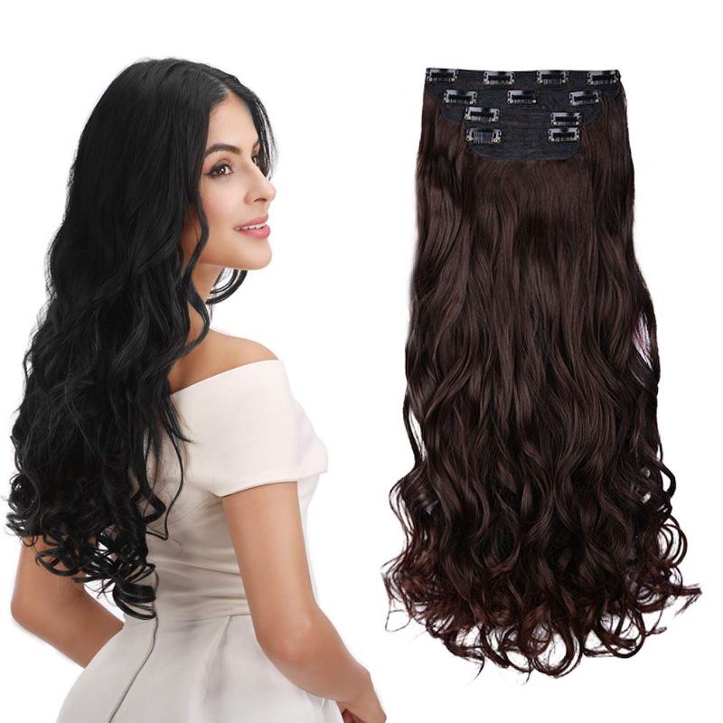 Photo 1 of REECHO 20" Curly Wavy 4 Pieces Set Thick Clip in on Hair Extensions Dark Brown