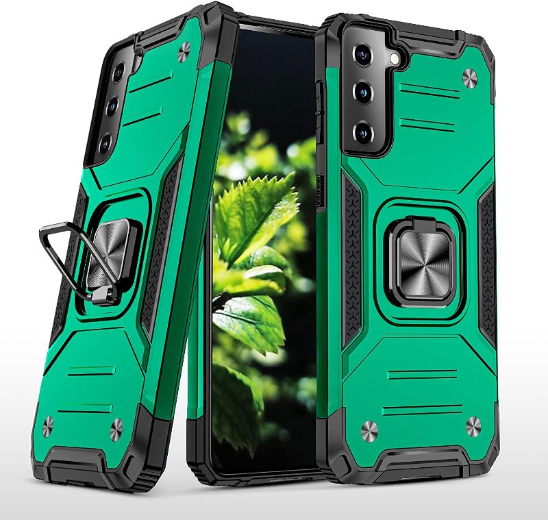 Photo 1 of Bonkier Samsung Galaxy S21 FE 5G Case [Not for S21],[Military-Grade] Heavy Duty Samsung Galaxy S21 FE Case with Ring Holder Kickstand (Green)
