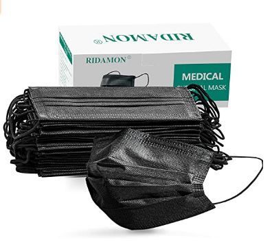 Photo 1 of  Black Disposable Face Masks (50 pcs) Medical Grade Face Masks for Women Men, Breathable Disposable Face Mask for Home (Black)
