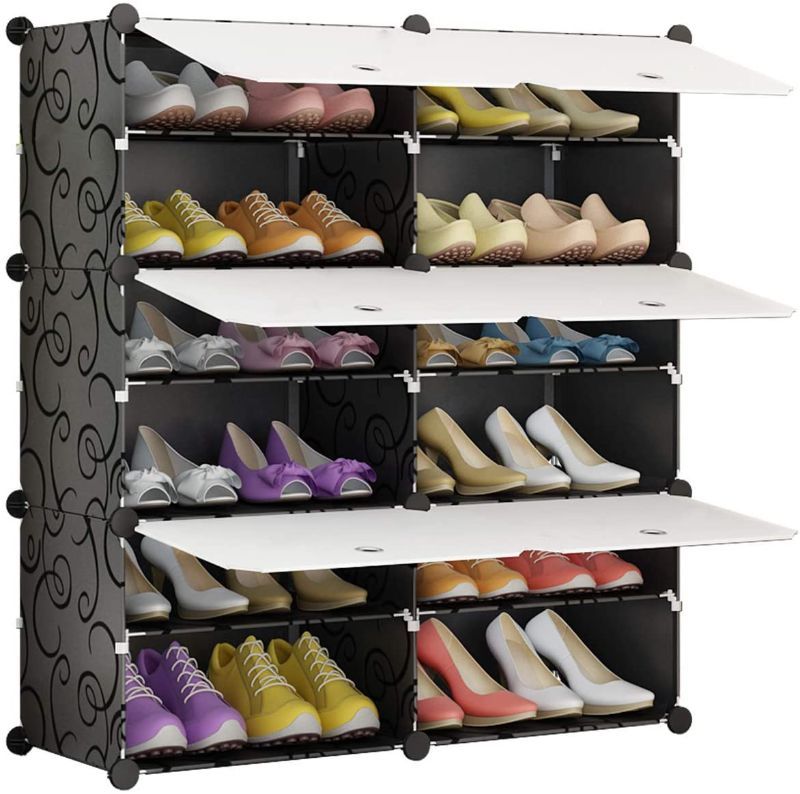 Photo 2 of KOUSI POPARTBLE SHOE RACK ORAGANISER 24 PAIR TOWER SHELF STORAGE CABINET STAND EXPANDABLE FOR HEELS BOOTS SLIPPERS 6 TIER BLACK