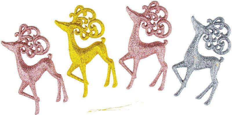 Photo 1 of Clever Creations Pink, Silver, Gold Reindeer Ornaments Set, Christmas Decor Theme, Shatter Resistant Sparkling Ornaments, 4 Pack