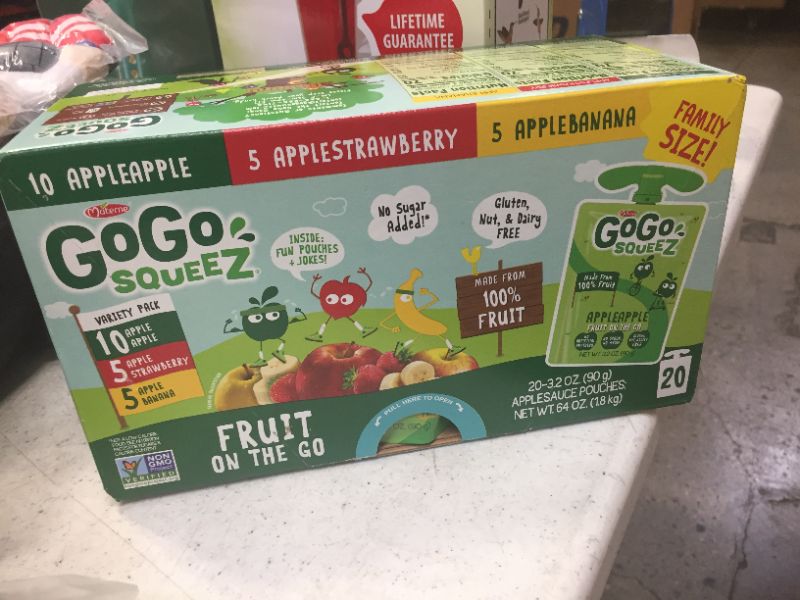 Photo 2 of 2 pack, GoGo squeeZ Fruit on the Go Variety Pack, Apple Apple, Apple Banana, & Apple Strawberry, 3.2 oz. (20 Pouches) - Tasty Kids Applesauce Snacks - Gluten Free Snacks for Kids - Nut & Dairy Free - Vegan Snacks -- best by 01/11/2022