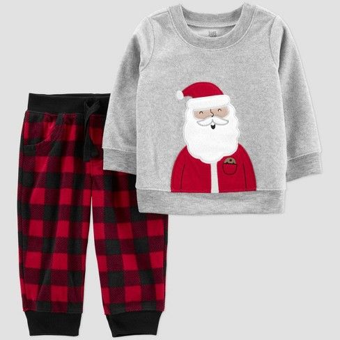 Photo 1 of Baby 2pc Buffalo Check Santa Top and Bottom Set - Just One You® made by carter's Gray/Red 3M