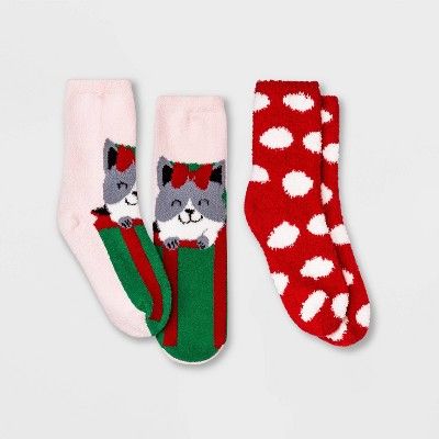 Photo 1 of 3pack, Kids' 2pk Cat Cozy Crew Socks - Wondershop™ Pink xs/s