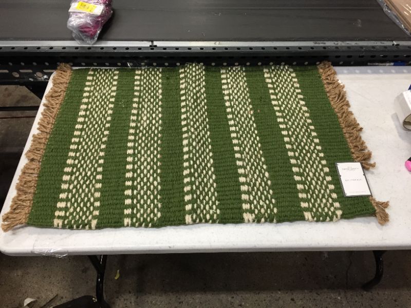 Photo 2 of 34" x 20" Cotton Striped Kitchen Rug Green - Threshold™