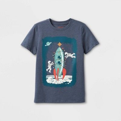 Photo 1 of 2 PACK, SMALL Boys' Spaceship Tree Graphic Short Sleeve T-Shirt - Cat & Jack™ Blue