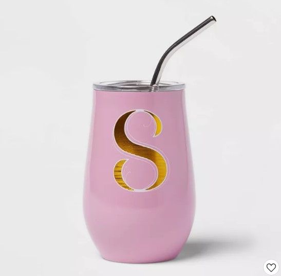 Photo 1 of 11.8oz Stainless Steel Monogram Wine Tumbler with Straw - Opalhouse™