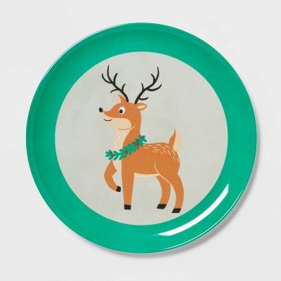 Photo 1 of 12 pcs plastic 10" Melamine Reindeer Dinner Plate - Wondershop™