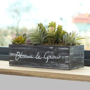 Photo 1 of Artificial Succulents w/ Rustic Brown Wood Planter