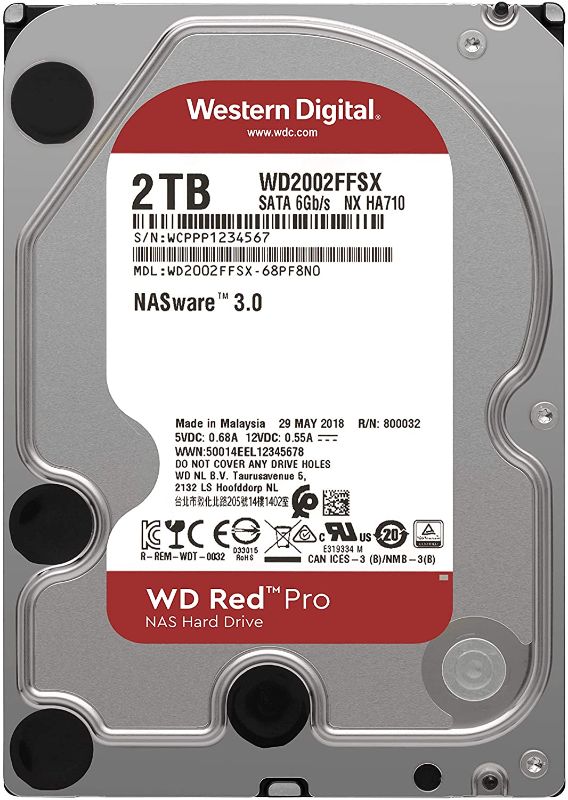 Photo 1 of Western Digital 2TB WD Red Pro NAS Internal Hard Drive HDD - 7200 RPM, SATA 6 Gb/s, CMR, 64 MB Cache, 3.5" - WD2002FFSX