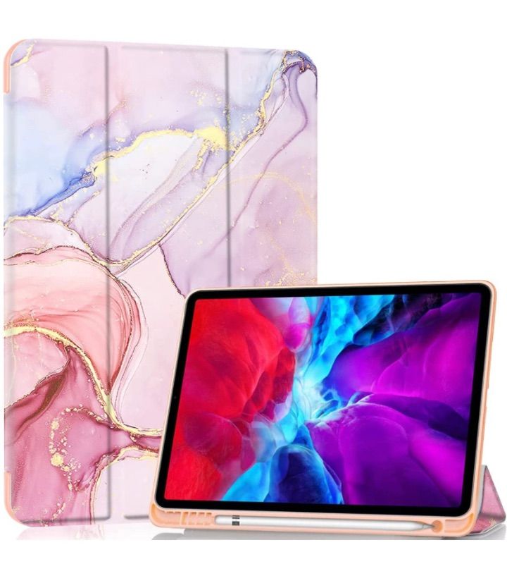 Photo 1 of PIXIU Folio Case for pad pro 11 Inch 2021 /2018/2020 /ipad air 4th 10.9 inch 2020 with Pencil Holder,Heavy Duty Trifold Stand PU Lleather Smart Cover Marble