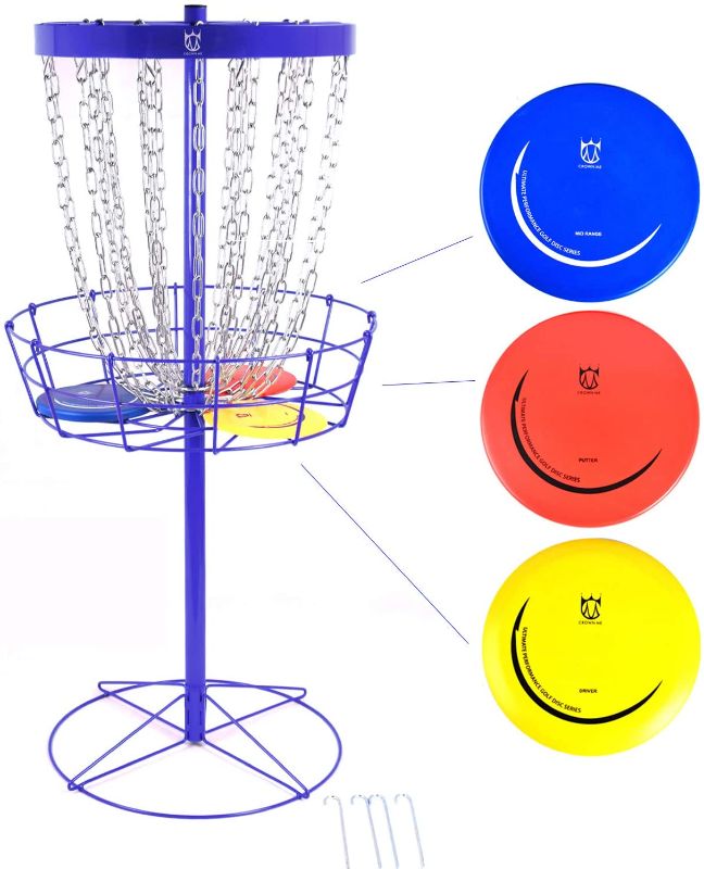 Photo 1 of CROWN ME Pro Disc Golf Basket Target Include 3 Discs, 24-Chain Portable Metal Golf Goals Baskets,Golf Basket
