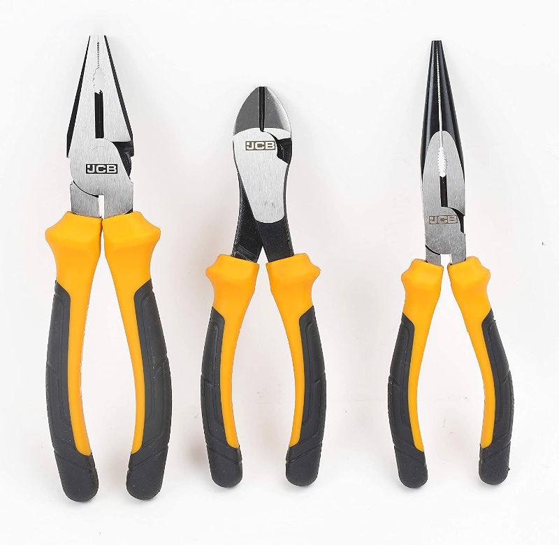 Photo 1 of 
JCB Plier Tool Set | 3 Piece Tool Set Including Linesman, Long Nose & Diagonal Cutting Pliers, Hardened Edges For Precision Pliers, Soft Grip For Safety...